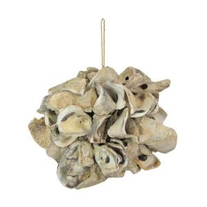 Handcrafted Hanging Coastal 9-Inch Oyster Shell Sphere - Home Beach Ornament